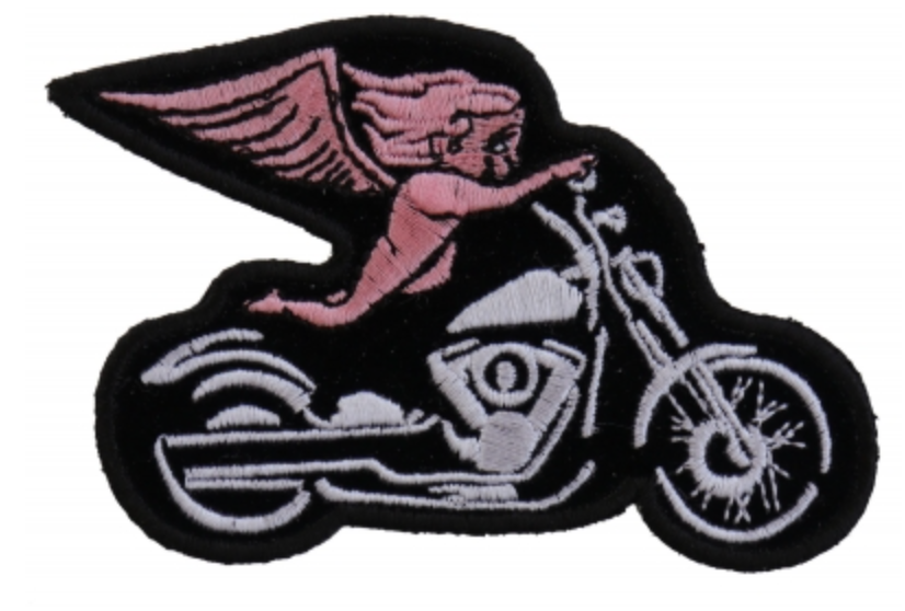 Biker Angel On Motorcycle Patch Pink